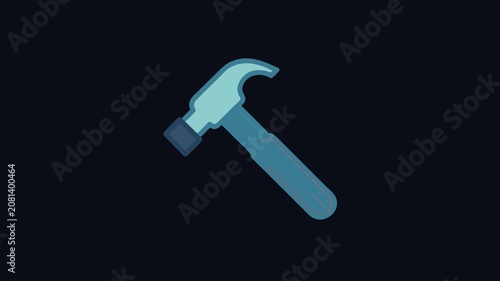 Cartoon style hammer on black background motion illustration