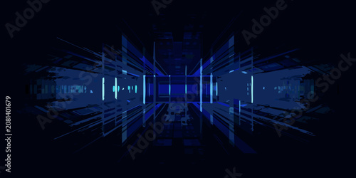 Foto digital tunnel perspective view in dark blue vector abstract technology futurist