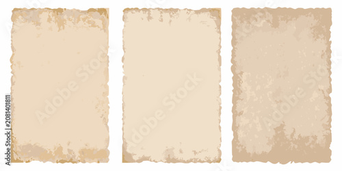 Bild auf Leinwand three vertical sheets of vintage parchment paper on white background old antique