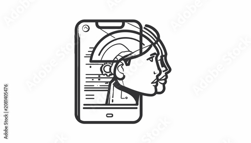 Black and white line drawing smartphone.