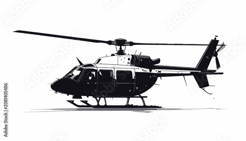 Black helicopter with rotor blades.