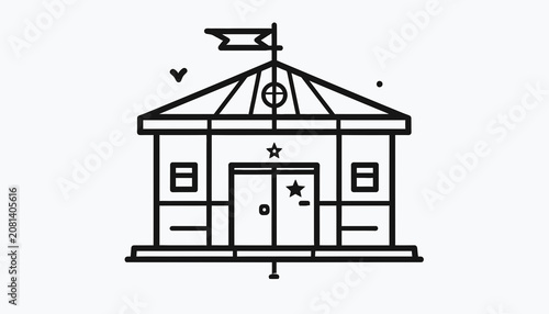Simple Building with Flag on Roof.