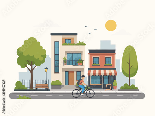 Fotografía summer city building house, street scene illustration landscape design
