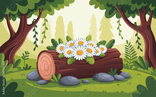 spring landscape with flowers and birds floral illustration design