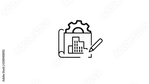 Blueprint with Gear and Pencil Icon: Strategy and Planning Concept