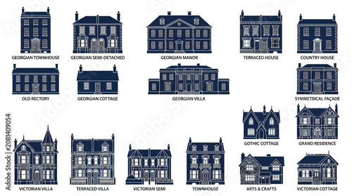 Obraz na płótnie Georgian and Victorian Architecture Styles Collection - Houses and Mansions