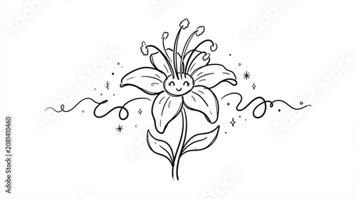 Cute hand drawn doodle lily flower vector sketch with playful cartoon line style for whimsical wedding invitation decorations