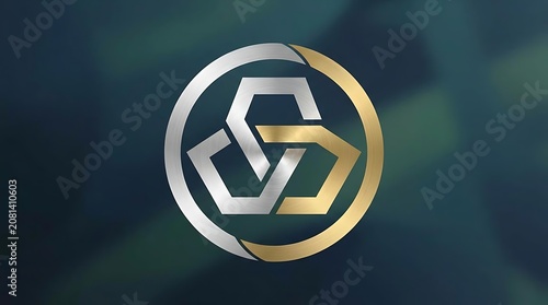 Abstract silver and gold geometric circular logo.