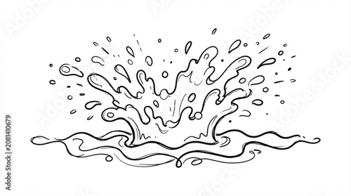 Cute hand drawn doodle milk splash vector sketch with playful cartoon liquid line style for whimsical children dairy farm packaging