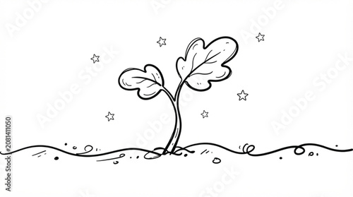 Cute hand drawn doodle plant sprout vector sketch with playful cartoon leaf line style for whimsical children school biology decorations