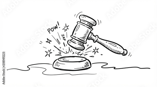  Cute hand drawn doodle judge gavel vector sketch with playful cartoon strike line style for whimsical true crime podcast blog decorations