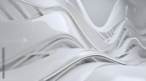 Abstract White Futuristic Background Featuring Fluid Wavy Shapes Elegant Cinematic Depth.