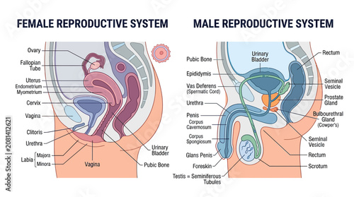 Fotografía Female and Male Reproductive Systems Anatomy Diagram