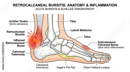 Cuadro en lienzo Retrocalcaneal Bursitis Anatomy and Inflammation of the Heel
