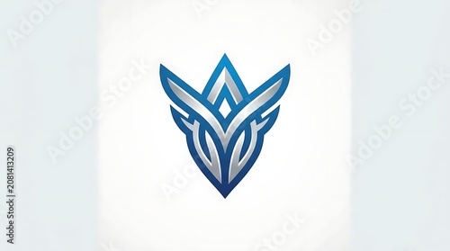 Blue abstract geometric owl logo on white background.