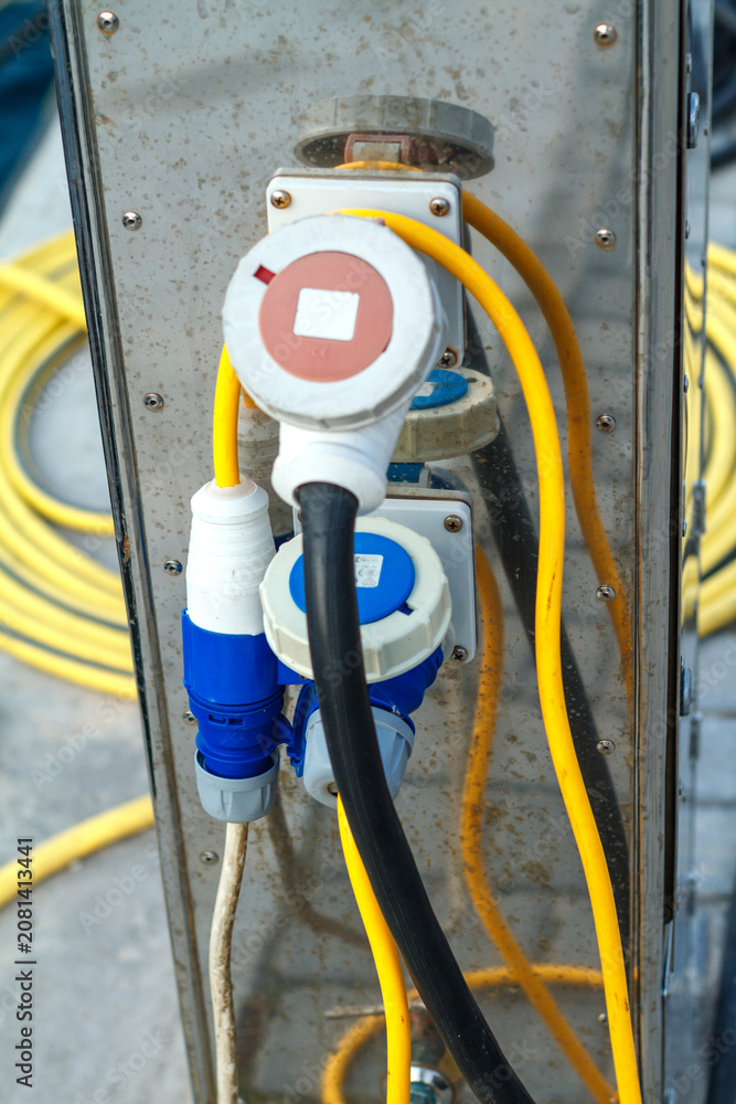 Fototapeta premium Marina Shore Power Electrical Connectors and Cables on a Dock