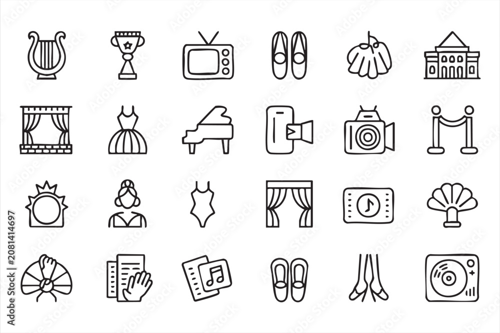 Fototapeta premium Entertainment Linear Icon Pack for Drama, Music, Dance, and Performance Design
