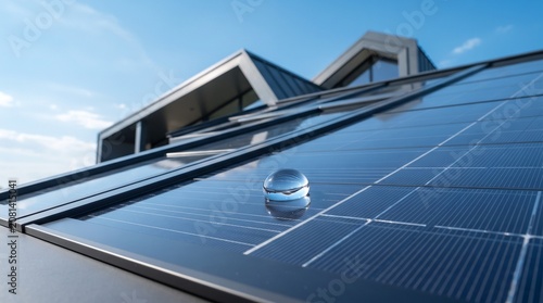 Solar panel, renewable energy, eco friendly, sustainable power, blue sky