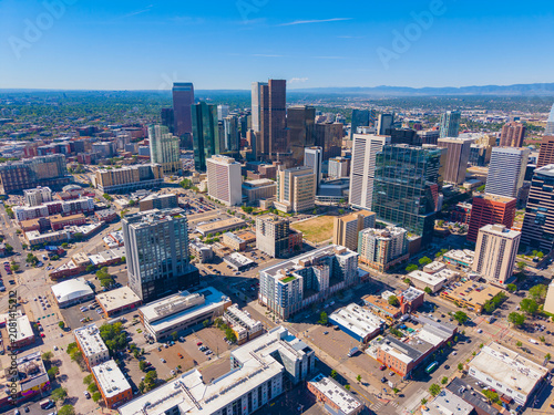 фотографія Denver modern city skyline aerial view on Ballpark District facing southeast in downtown Denver, Colorado CO, USA