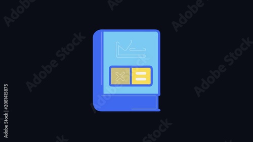 Colorful mathematical textbook with equations, symbol and equal icon