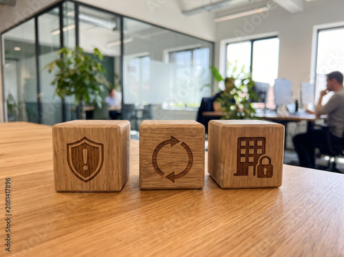Foto Wooden blocks displayed on a desk with icons for security continuous processes c
