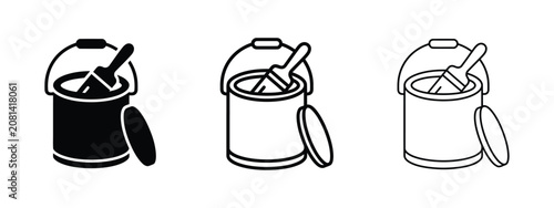 Set of paint bucket and brush icons in solid and line styles for home renovation design