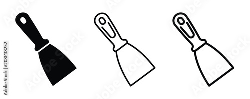 Set of putty knife icons for construction and renovation tools in flat and outline vector style