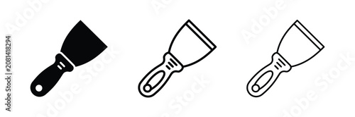 Set of putty knife icons for construction and renovation work in solid and outline style