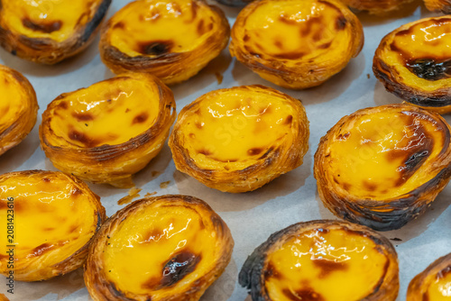 Several freshly baked Portuguese custard tarts