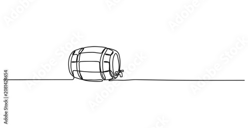 Foto Continuous single line drawing of wooden barrel cask for storage of alcoholic be