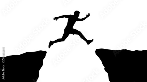 Obraz na płótnie Jumping man silhouette against a white background dynamic pose