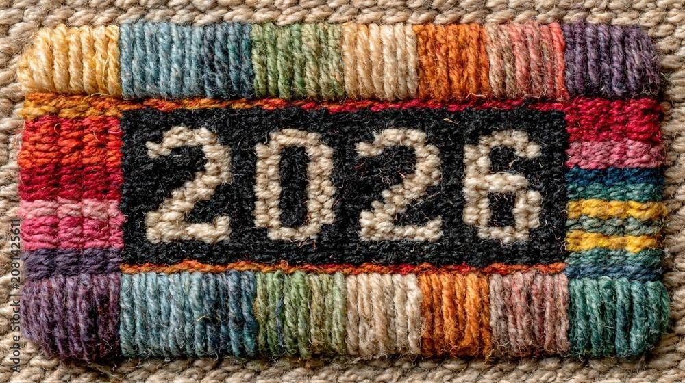 Obraz premium Colorful woven rug detail with 2026 textile numbers