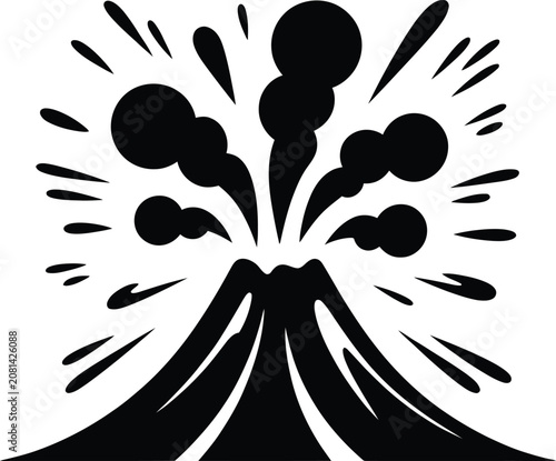 Photos Stylized black and white illustration of erupting volcano with eruption explosio