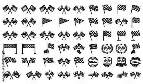 Checkered Racing Flag Silhouette Vector Pack With Start Finish And Motorsport Icons