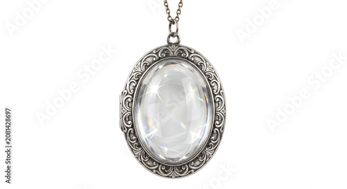 Obraz na płótnie Ornate silver locket with clear stone