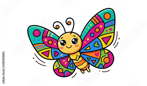 Adorable Happy Butterfly Cartoon Character Vector Illustration Isolated on White