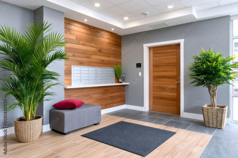 Fototapeta premium Modern apartment building lobby with mailboxes