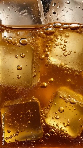 Sparkling Amber Drink with Ice 4K Generative AI