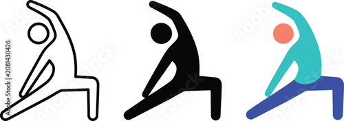 Foto Yoga side lunge stretching icon set with outline silhouette and colorful flat mi