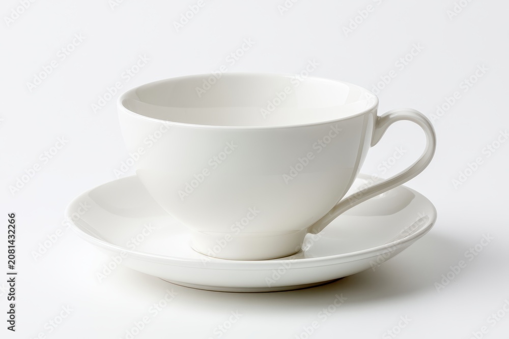 Fototapeta premium A white porcelain teacup and saucer isolated on white background