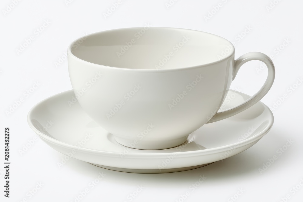 Fototapeta premium A white porcelain teacup and saucer isolated on white background