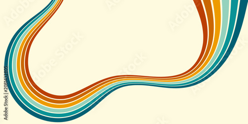 Abstract background of rainbow groovy Wavy Line design in 1970s Hippie Retro style. Vector pattern ready to use for cloth, textile, wrap and other.