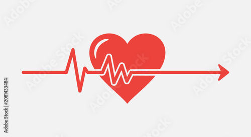 Photos A red heart shape integrated with an EKG pulse line forming an arrow, symbolizing healthy heart rate, cardiology, life vitality, and medical care concepts