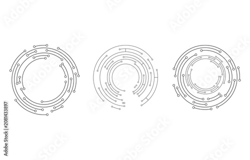 Quadro su tela Minimal circular circuit frame collection with modern electronic line patterns