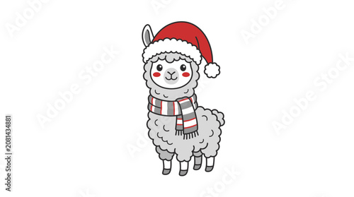 Photos Cute Llama Wearing Santa Hat.