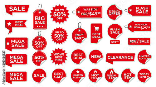 Cuadro en lienzo Red Sale Tags and Labels, Promotion, Discount, Clearance, Special Offer, New, Ho