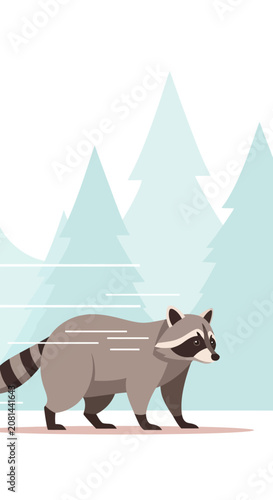 Fotografie Raccoon walking on the ground.