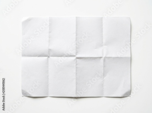 Blank white paper sheet with folds isolated on white background