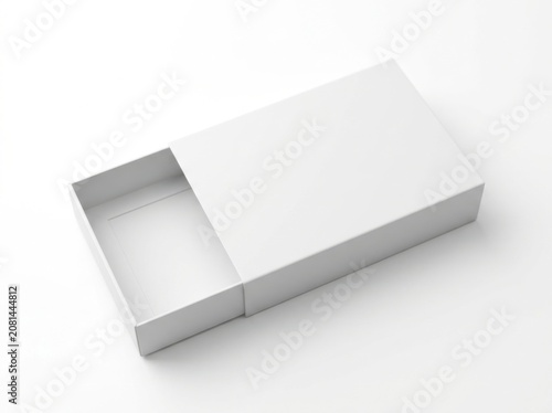 Blank white open sliding box mockup isolated on white background