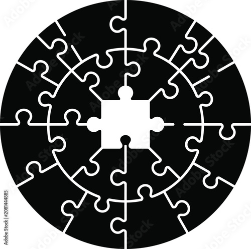 Quadro su tela circular jigsaw puzzle silhouette with missing center piece vector illustration